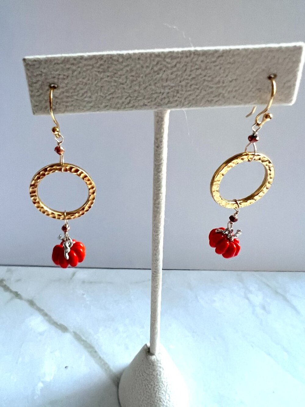 Autumn Harvest Earrings | Wire Wrapped Gold Circles | Rose Gold Pyrite Berry